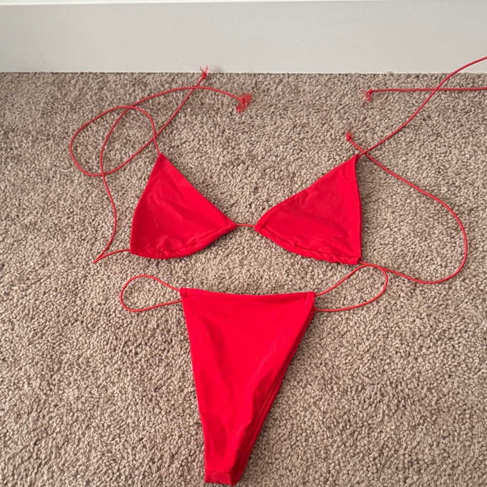 Red Triangle String Bikini Set - Female Swimwear - XS Top S Bottoms
